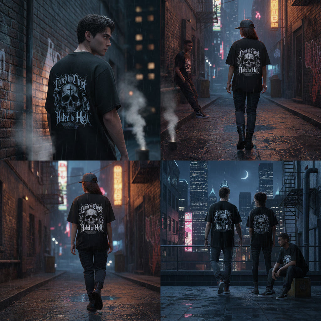 Loved by Christ, Hated by Hell t-shirt, alt Christian streetwear in black