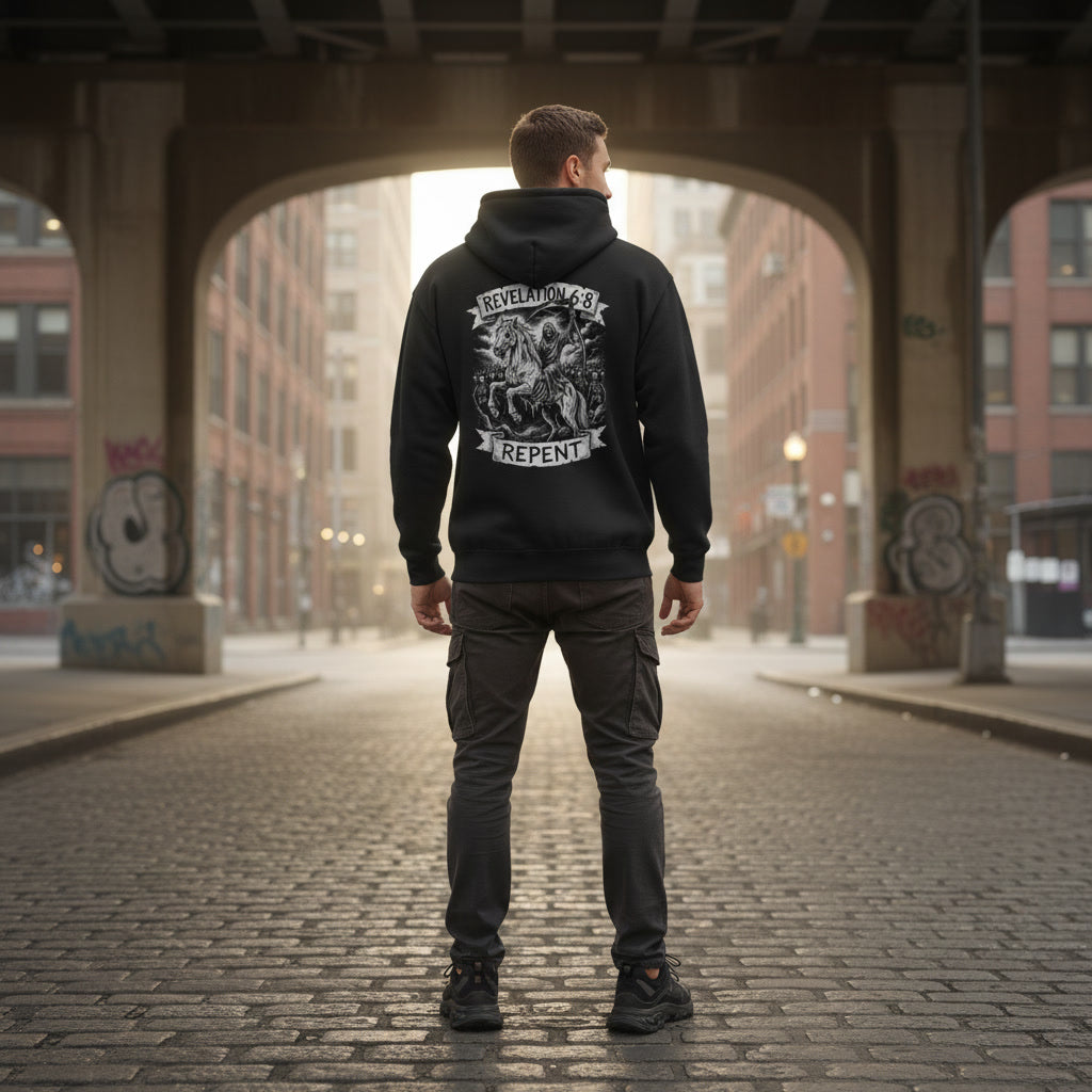 Pale Horse hoodie, alt Christian streetwear in black