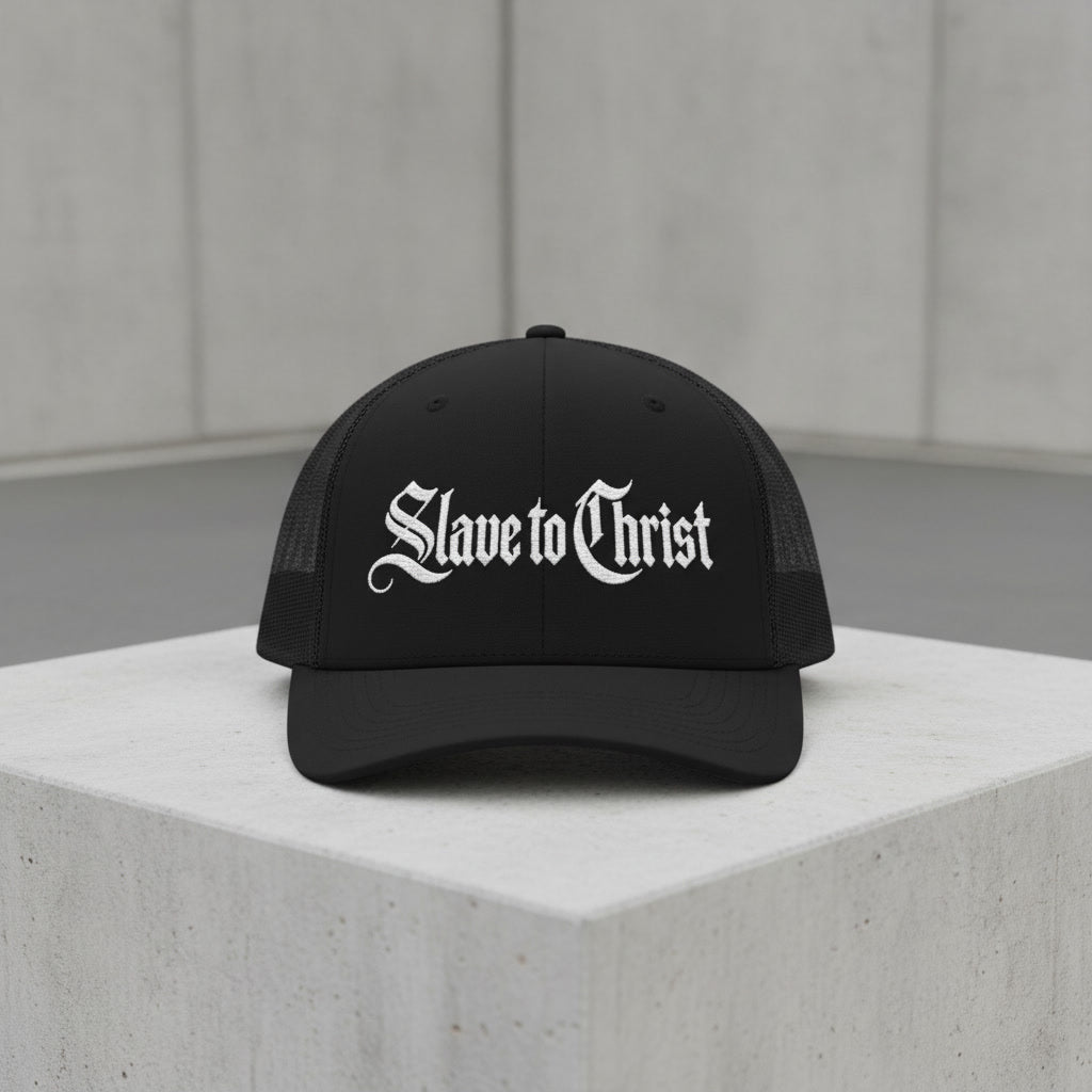 Slave to Christ cap in black, Christian metal style streetwear