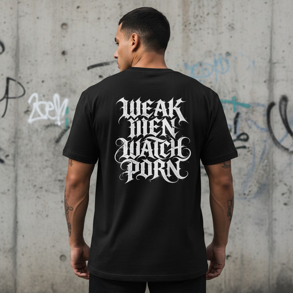 Weak Men Watch Porn t-shirt, alt Christian streetwear in black