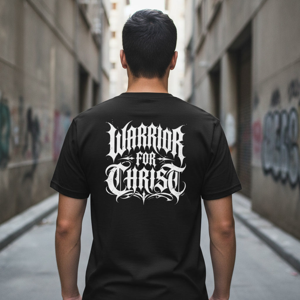 Warrior For Christ t-shirt, alt Christian streetwear in black
