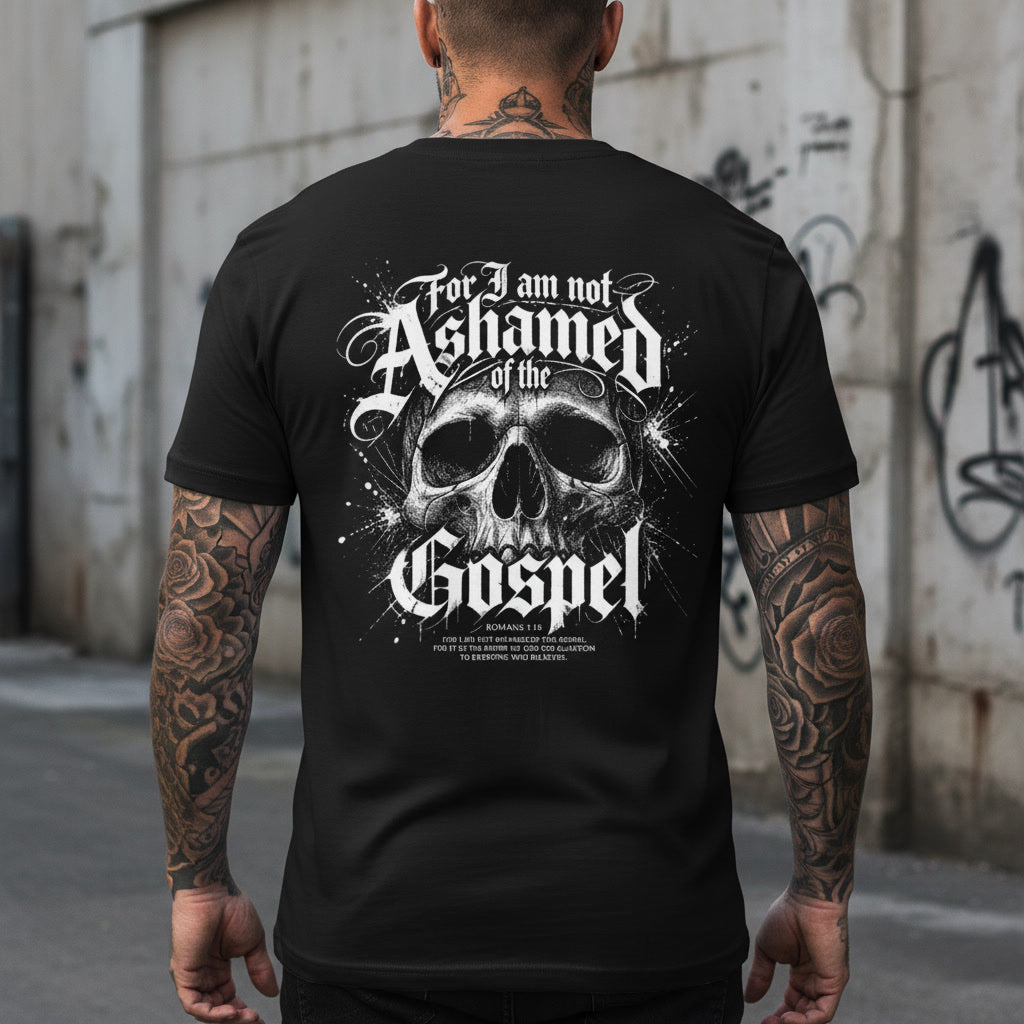 Not Ashamed of the Gospel t-shirt, alt Christian streetwear in black
