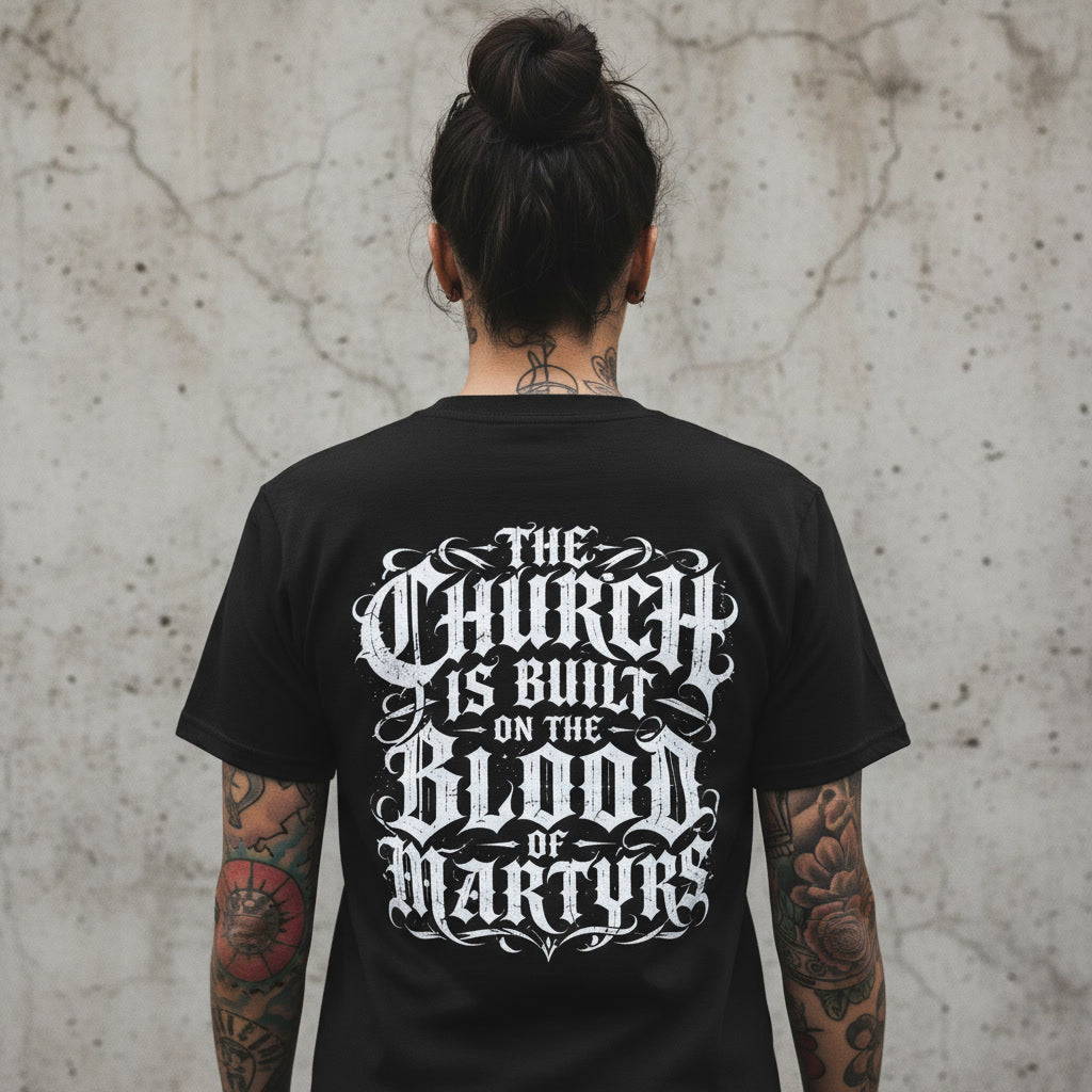 Blood of the Martyrs t-shirt, alt Christian streetwear in black