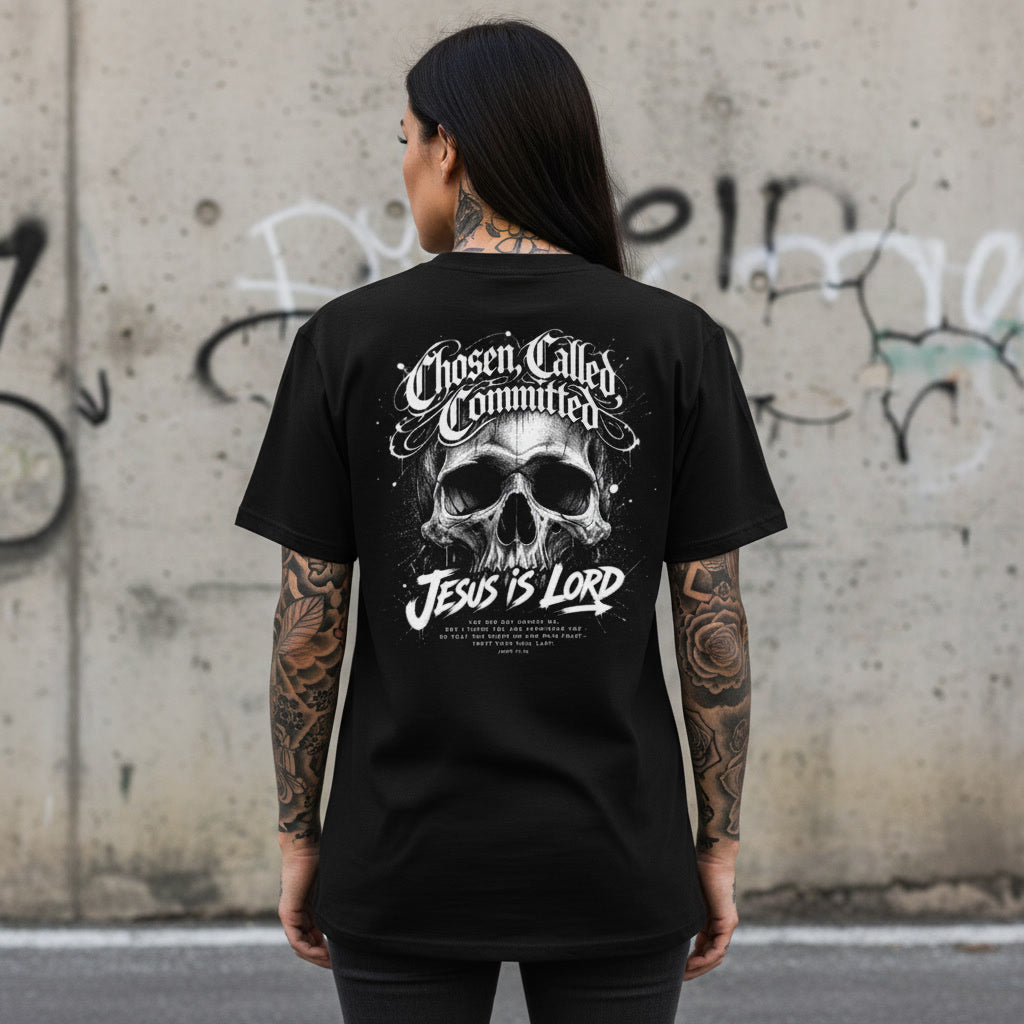 Chosen Called Committed t-shirt, alt Christian streetwear in black